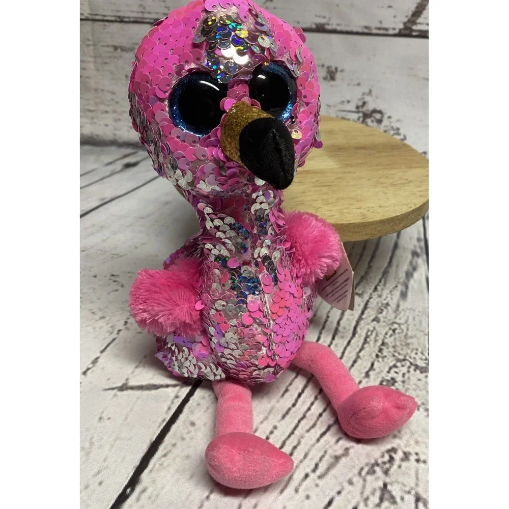 Ty Flippables Pinky the Pink and Silver Flamingo Color Changing Sequin Plush